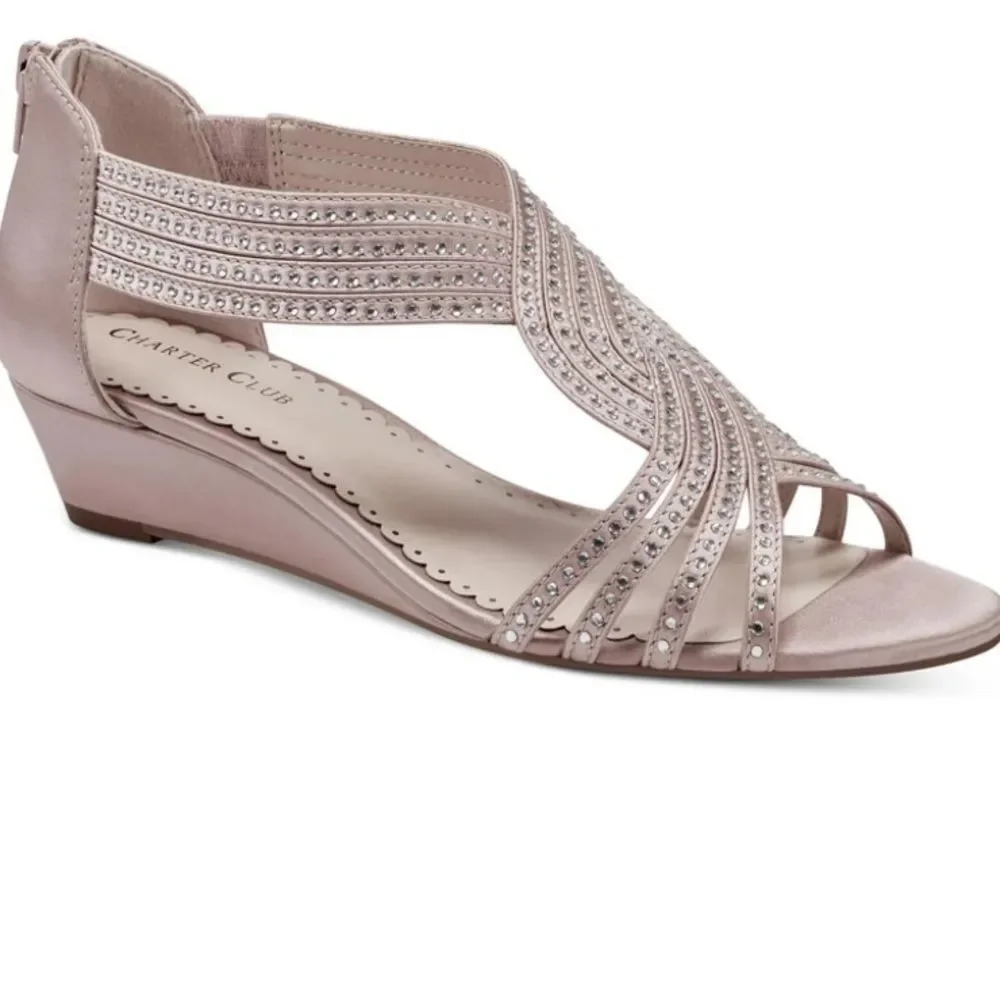 Charter club wedge sandal. Pink embellished. Size 10 - Picture 1 of 4